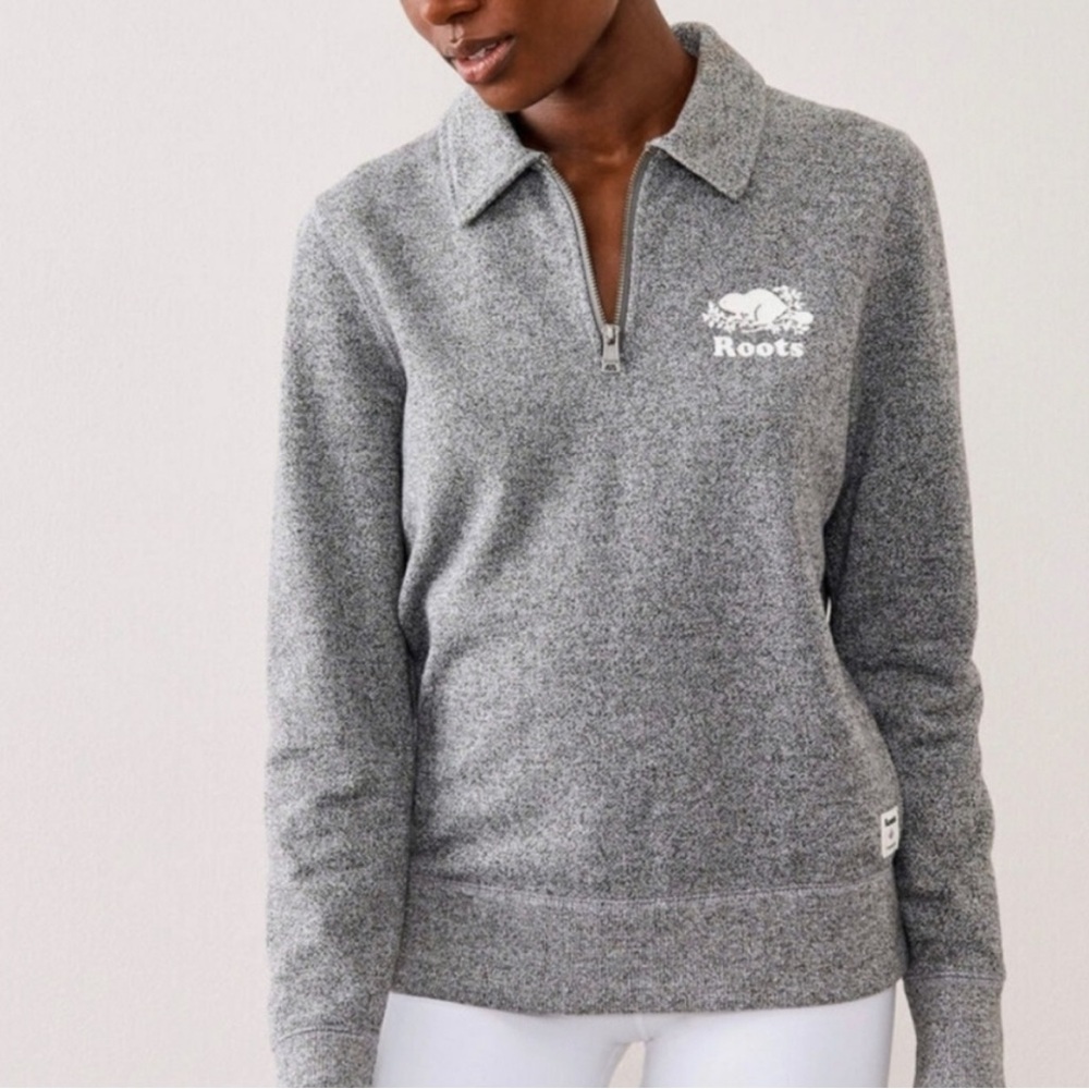 Roots | Ladies Salt and Pepper Quarter Zip Polo Sweater, XS